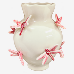 Vaso em cerâmica Libélulas bege e rosa 26x28 cm