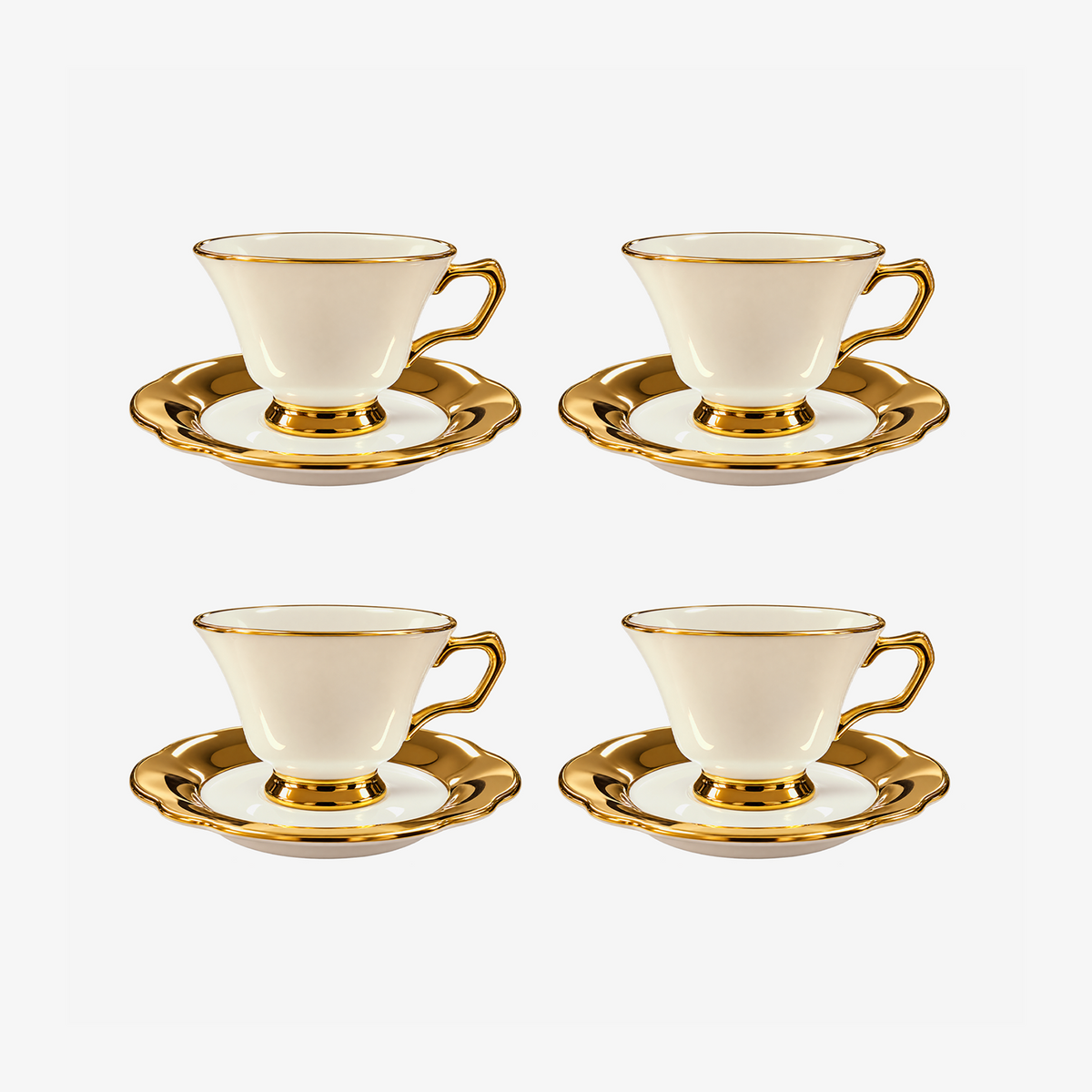 Jogo de xícaras com pires para café em New Bone Optique branco e preto 90 ml 8 peças.