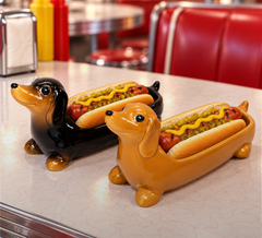 Jogo de travessa para Hot dog em cerâmica preto e marrom 31x10 cm