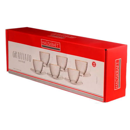 Jogo xícaras de vidro para cafe Graffiato com borda dourada com