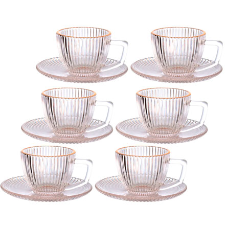 Jogo xícaras de vidro para cafe Graffiato com borda dourada com