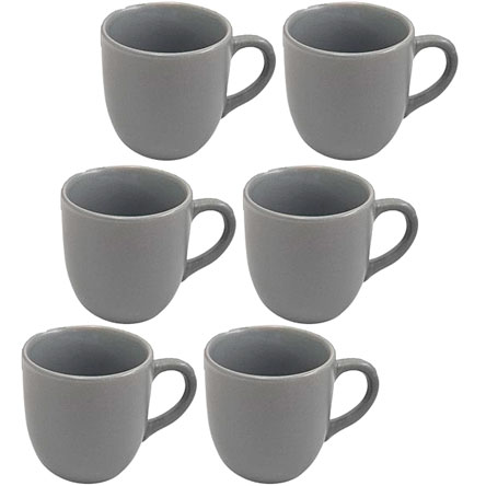 Jogo de xícaras de cerâmica para chá Medina Cinza 180 ml 06 peças