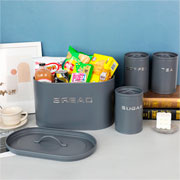 Kit porta-pão e porta-mantimentos em ferro cinza 4 peças 