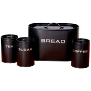 Kit porta-pão e porta-mantimentos em ferro preto 4 peças 