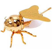 Açucareiro abelha de vidro e metal Lux dourado 14x08 cm 