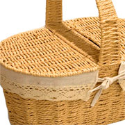 Cesta de piquenique oval com tampa bege 40x35 cm 