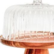 Boleira com pedestal de madeira e tampa de vidro 27x24 cm. 