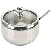 Açucareiro de inox com colher e tampa de vidro 11X06 cm 
