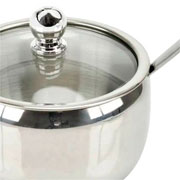 Açucareiro de inox com colher e tampa de vidro 11X06 cm 
