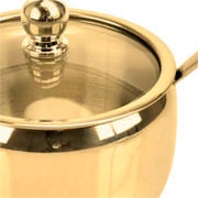 Açucareiro em aço inox com colher dourado 11 cm . 