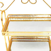 Bandeja em metal Luxo dois andares espelhada dourada 34x46 cm 