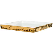 Bandeja de porcelana quadrada relevo dourado 23x03 cm 