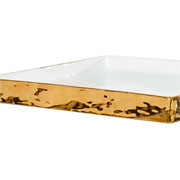 Bandeja de porcelana quadrada relevo dourado 23x03 cm 