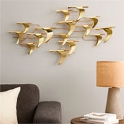 Adorno de metal para parede Pássaros dourado 37x64 cm 