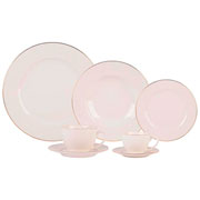 Aparelho de jantar de porcelana  Lavish branco com filete dourado 42 peças. 