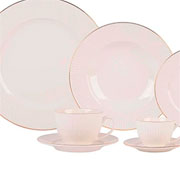 Aparelho de jantar de porcelana  Lavish branco com filete dourado 42 peças. 