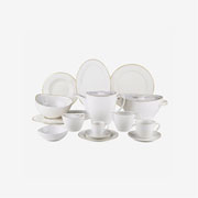 Aparelho de jantar em porcelana Adelle branco filete dourado 50 peças 