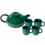 Jogo de xícaras e bule para chá em cerâmica Serenatta verde 5 peças 