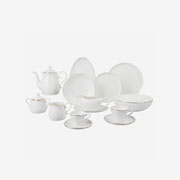 Aparelho de jantar em porcelana Lisse branco com filete dourado 49 peças 