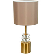 Abajur em cristal  base metal bivolt dourado e bege 49 cm 