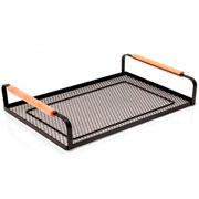 Bandeja de ferro Rack com alça de madeira preto 33x23 cm 