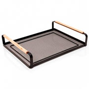 Bandeja de ferro Rack com alça de madeira preto 40x30 cm 