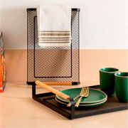 Bandeja de ferro Rack com alça de madeira preto 40x30 cm 