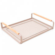 Bandeja de ferro Rack com alça de madeira gelo 33x23 cm 