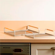 Bandeja de ferro Rack com alça de madeira gelo 33x23 cm 