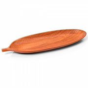 Bandeja de madeira folha marrom 40x15 cm 