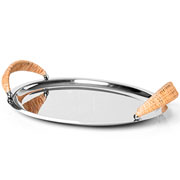 Bandeja em inox Steel com alça em rattan bege 28x36 cm. 