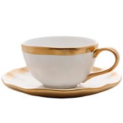 Xícara de café com pires em porcelana Dubai branco e dourado 90 ml 