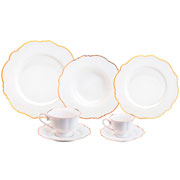 Aparelho de jantar de porcelana maldivas branco com fio dourado 42 peças 