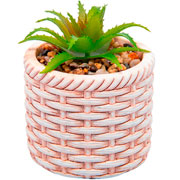 Cachepot de Cerâmica Rattan com Suculenta Bege 07x09 cm 