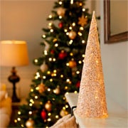 Árvore de natal em metal com led branco e dourado 40 cm 