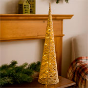 Árvore de natal em metal e sisal com led dourado 80 cm 