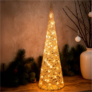 Árvore de natal em metal e sisal com led dourado 60 cm 