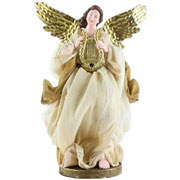 Anjo natalino de resina e tecido dourado 30 cm 