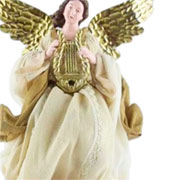 Anjo natalino de resina e tecido dourado 30 cm 