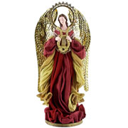 Anjo natalino de resina e tecido vermelho 40 cm 