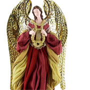 Anjo natalino de resina e tecido vermelho 40 cm 