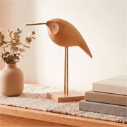 Escultura em poliresina pássaro bege 20x18 cm 