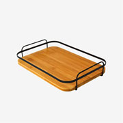 Bandeja em madeira com alça em aço preta 36x24 cm 