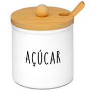 Açucareiro de vidro Doha branco com colher de bambu 300 ml 