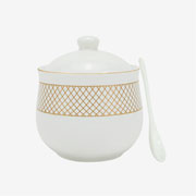Açucareiro com colher em porcelana Regalis branco e dourado 9x11 cm 