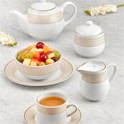Açucareiro com colher em porcelana Regalis branco e dourado 9x11 cm 