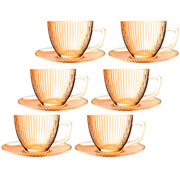 Jogo xícaras de vidro para cafe Graffiato âmbar com pires 90 ml 12