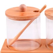 Jogo de porta condimentos de vidro Liége com tampa de bambu 07 peças 