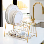 Escorredor de louças em aço max duplo dourado fosco 39x22 cm 