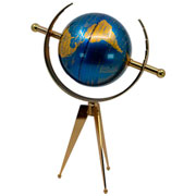 Globo com tripé em metal terrestre azul e dourado 26x26x35 cm 